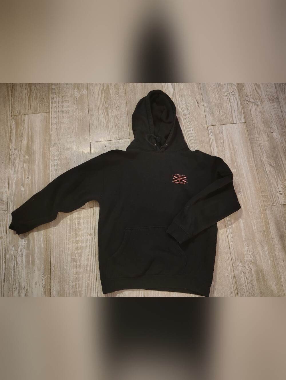 Black Pullover Hoodie with Small Pink Logo